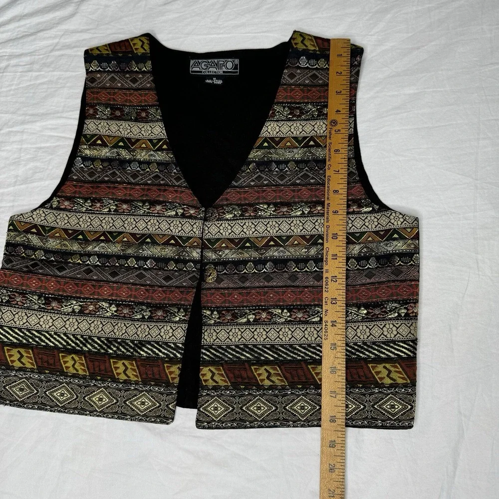 Agapo Striped Carpet Tapestry Shiny Western Button Up Vest Womens Size M Vintage